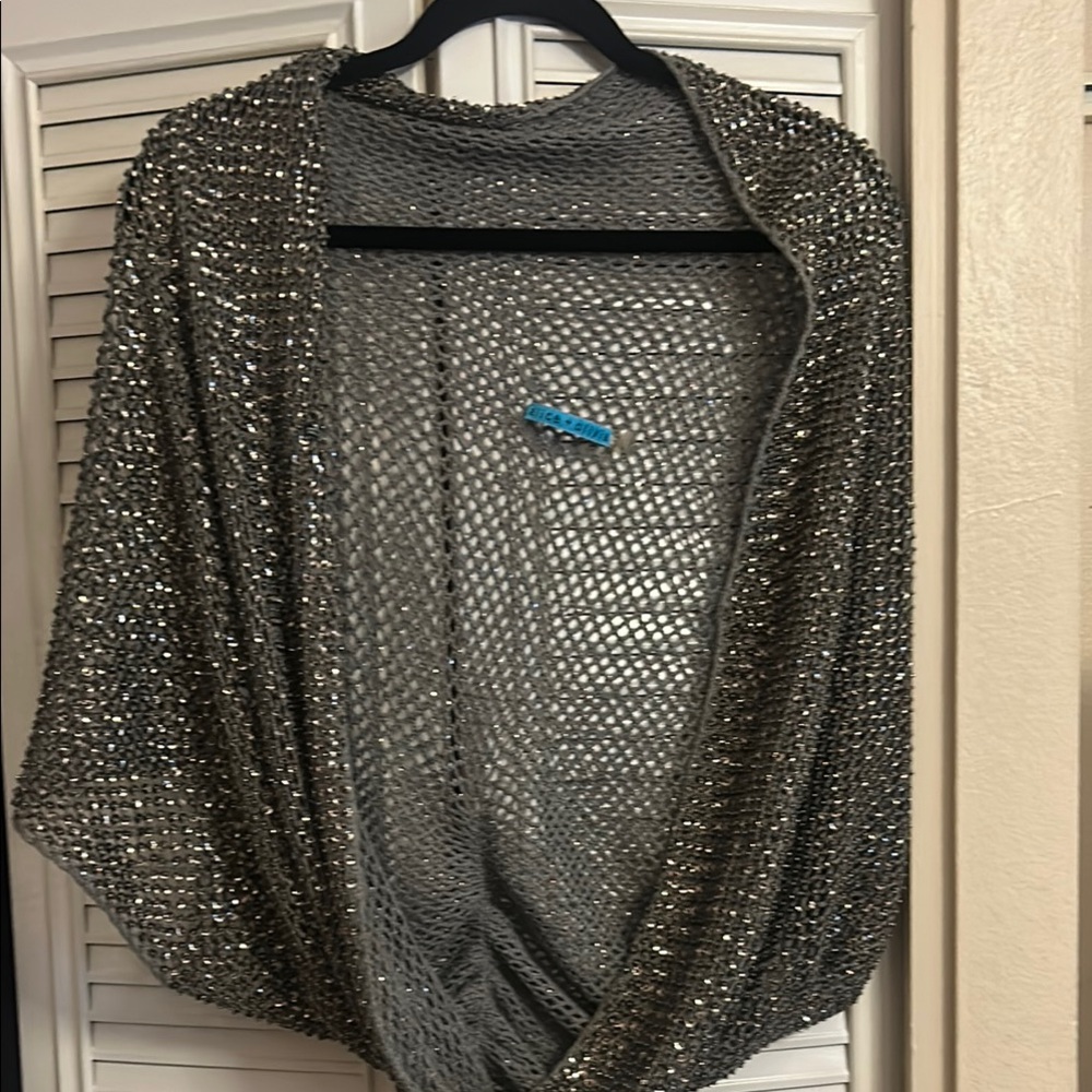 Alice + Olivia Shimmering Silver Open-Knit Poncho